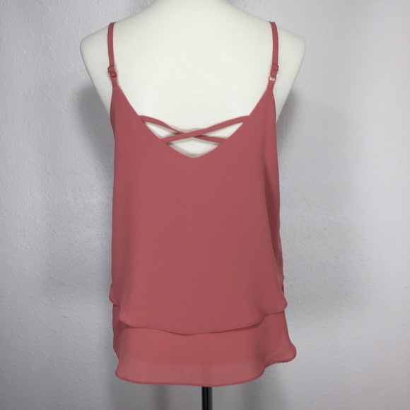 Blush Beaded Embellished Spaghetti Strap Dressy Cami Chiffon Double Layer - Picture 3 of 8
